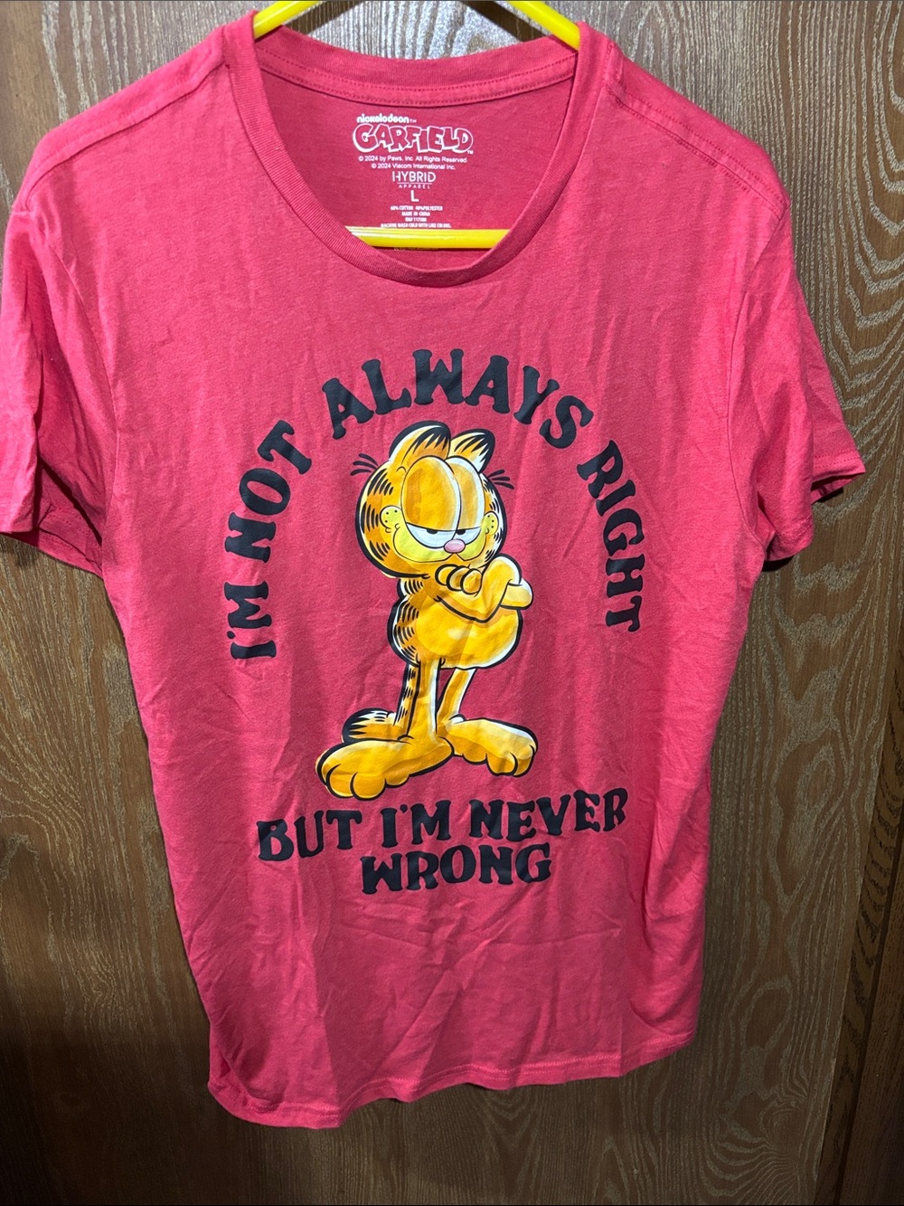 Hybrid Apparel Pink Garfield Graphic Tee - 'I'm Not Always Right'